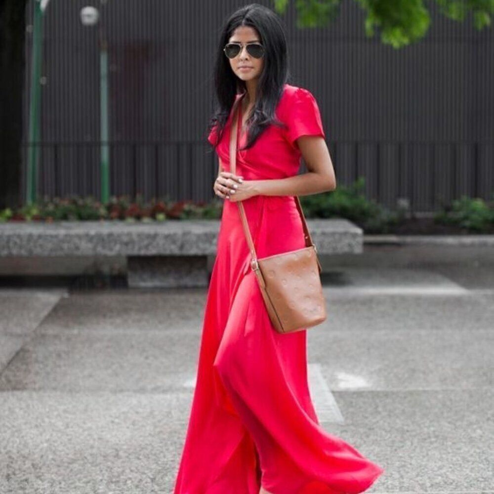 NEW XS Helena Quinn Silk Kate Red Wrap Dress Maxi Long Coquette Flowy Party Gown - Picture 3 of 16
